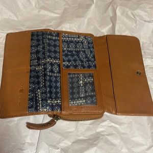 Lucky brand brown leather wallet with blue boho pattern (used few times)